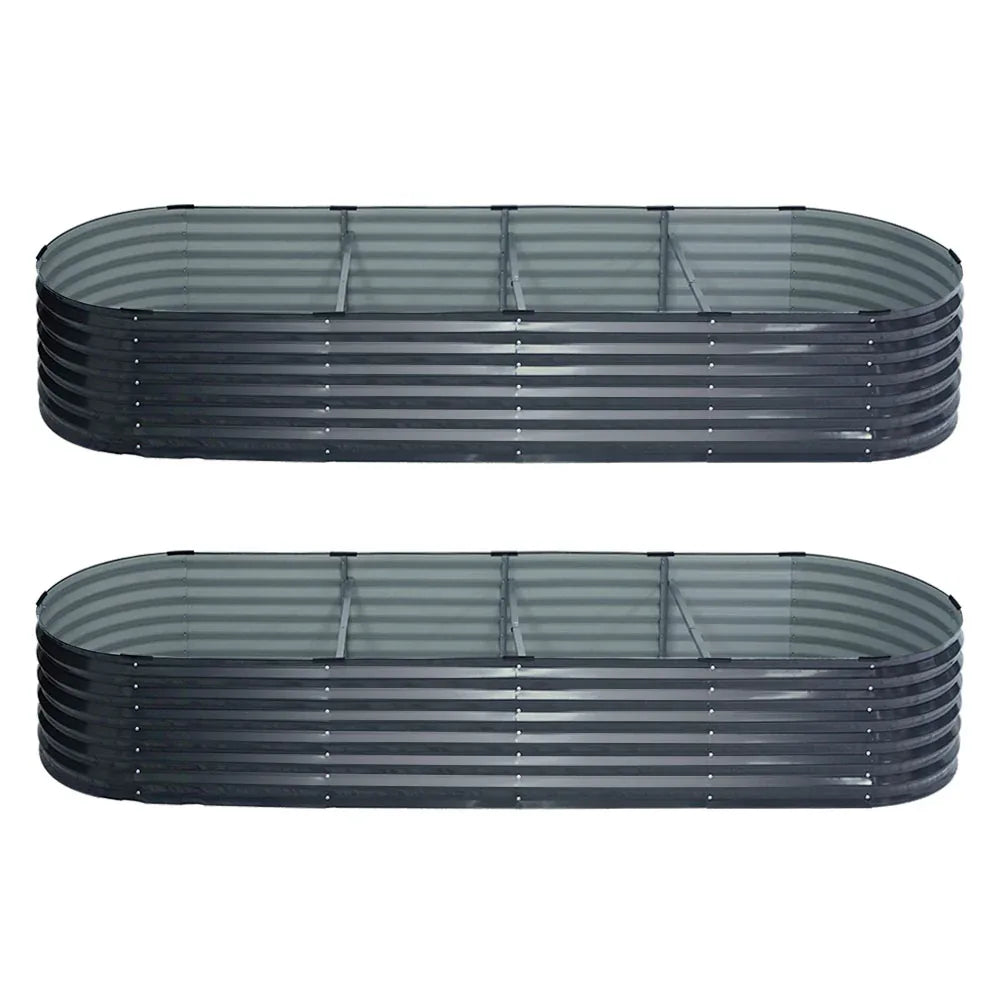 2x Green Fingers Raised Garden Bed 320X80X42cm Oval Planter Box Container Galvanised - Mekamart Australia