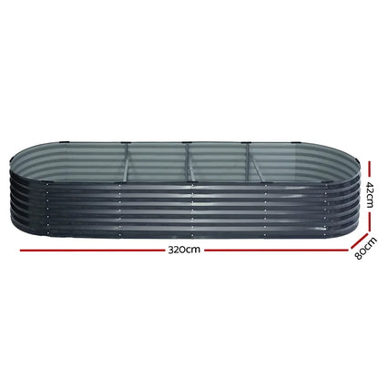 2x Green Fingers Raised Garden Bed 320X80X42cm Oval Planter Box Container Galvanised - Mekamart Australia