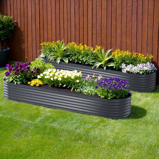 2x Green Fingers Raised Garden Bed 320X80X42cm Oval Planter Box Container Galvanised - Mekamart Australia