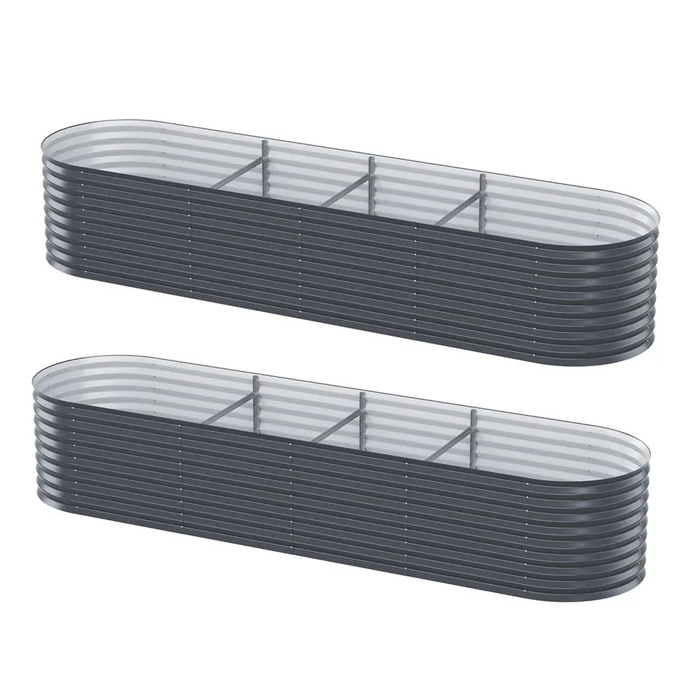 2x Green Fingers Raised Garden Bed 320X80X56cm Oval Planter Box - Mekamart Australia