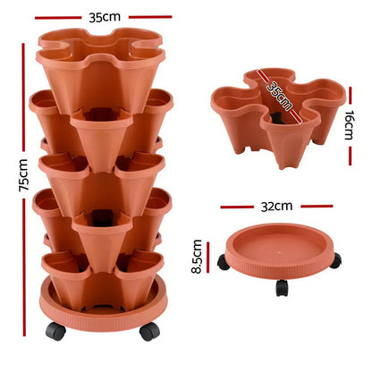 Green Fingers Raised Garden Bed 5 Tier Vertical Garden Brick Red Strawberry Stackable Planters Herbs Petunias - Mekamart Australia