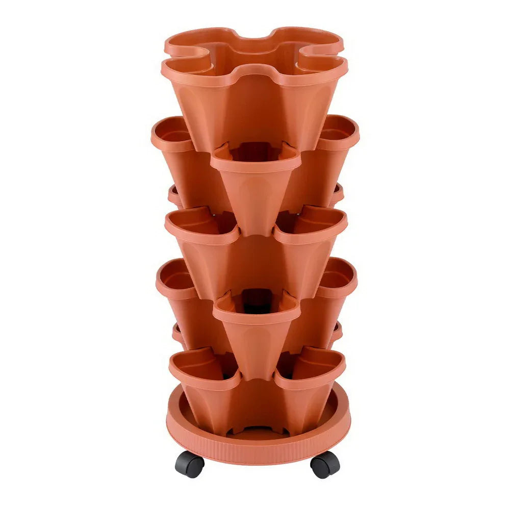 Green Fingers Raised Garden Bed 5 Tier Vertical Garden Brick Red Strawberry Stackable Planters Herbs Petunias - Mekamart Australia