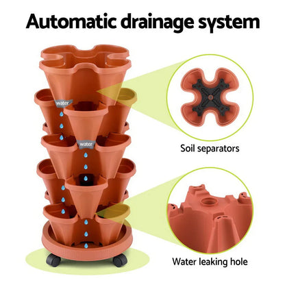 Green Fingers Raised Garden Bed 5 Tier Vertical Garden Brick Red Strawberry Stackable Planters Herbs Petunias - Mekamart Australia