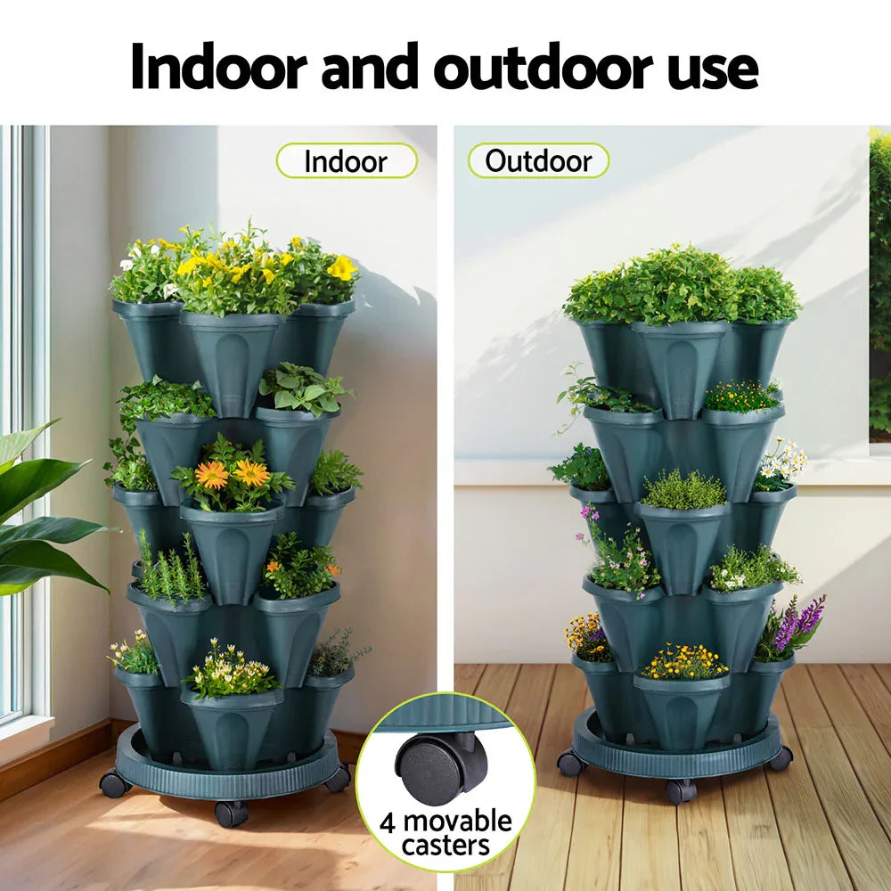 Green Fingers Garden Bed 5 Tier Vertical Garden Strawberry Stackable Planters Herbs Petunias - Mekamart Australia