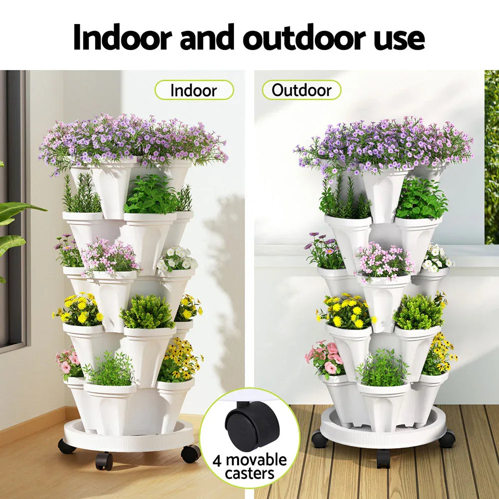 Green Fingers Garden Bed 5 Tier Vertical Garden Strawberry Stackable Planters Herbs Petunias - Mekamart Australia