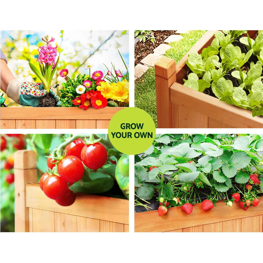 2x Green Fingers Raised Garden Bed 90x30x33cm Wooden Planter Box Raised Container Growing - Mekamart Australia