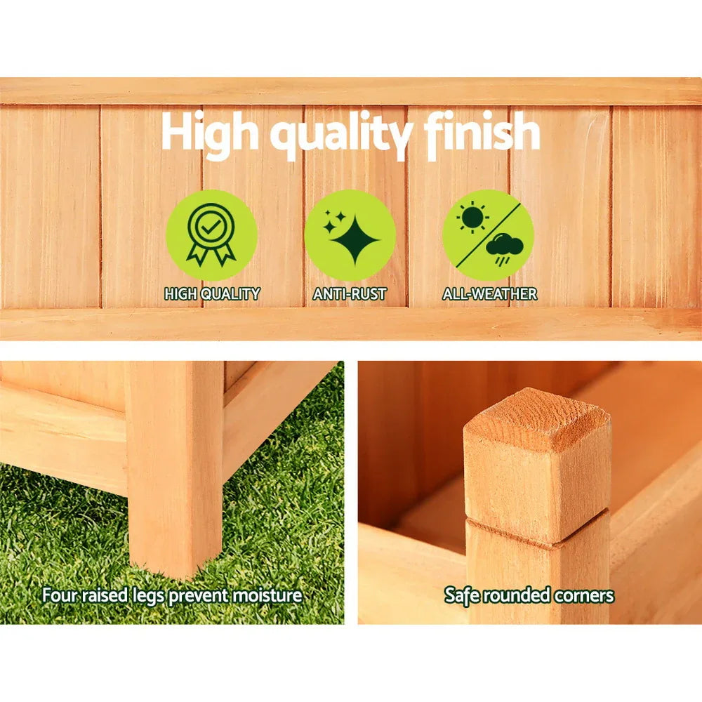 2x Green Fingers Raised Garden Bed 90x30x33cm Wooden Planter Box Raised Container Growing - Mekamart Australia