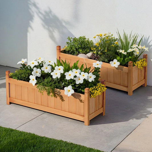 2x Green Fingers Raised Garden Bed 90x30x33cm Wooden Planter Box Raised Container Growing - Mekamart Australia