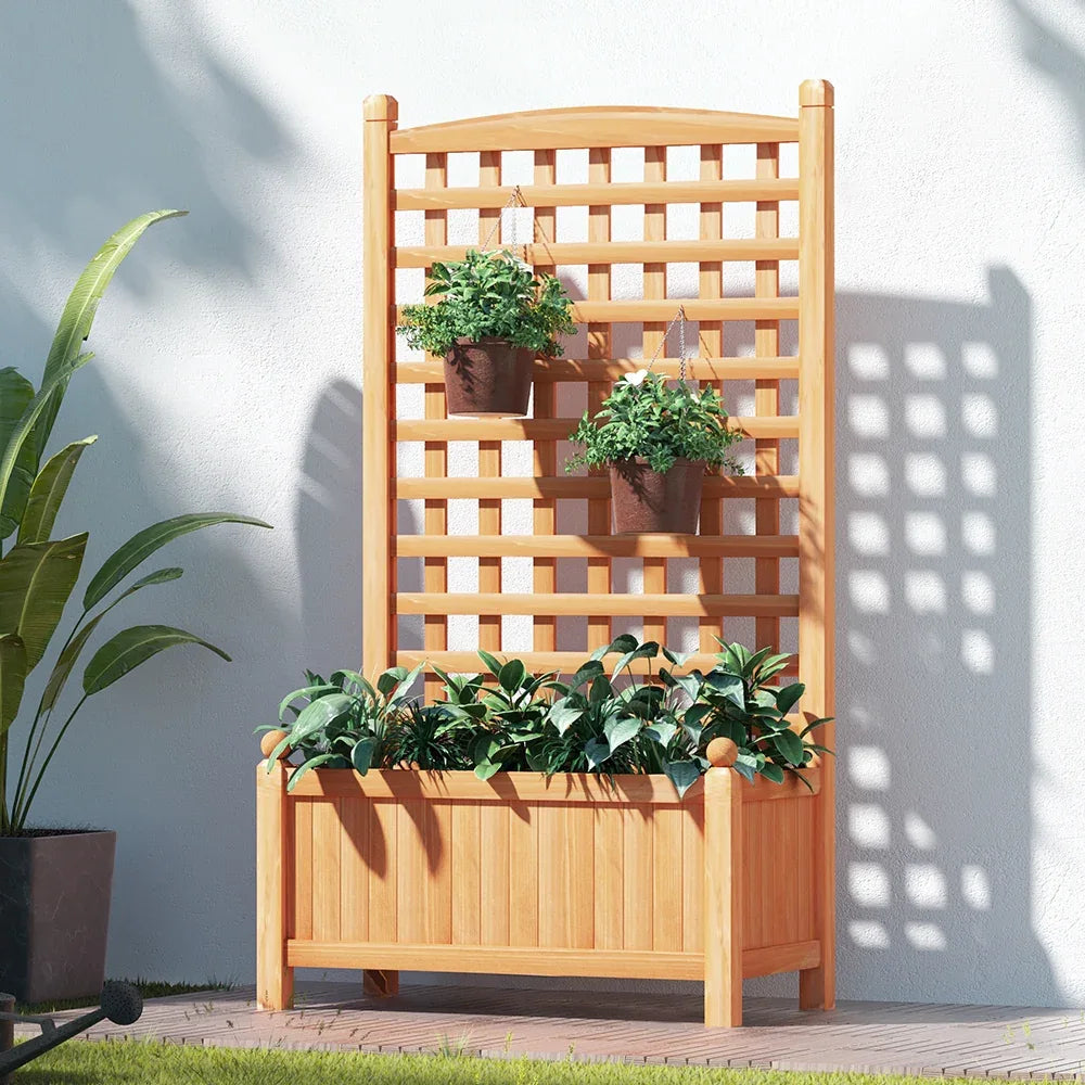 Green Fingers Garden Bed Wooden 64x35x115cm Planter Raised Box Container Trellis - Mekamart Australia