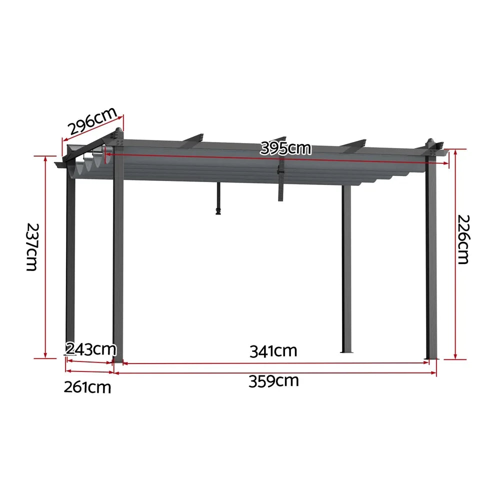 Instahut Gazebo Outdoor Garden Pergola Aluminium Frame Adjustable Canopy 3x4m Grey - Mekamart Australia