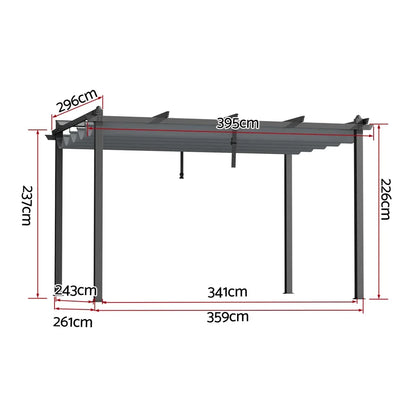 Instahut Gazebo Outdoor Garden Pergola Aluminium Frame Adjustable Canopy 3x4m Grey - Mekamart Australia