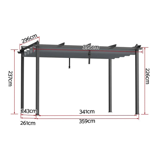 Instahut Gazebo Outdoor Garden Pergola Aluminium Frame Adjustable Canopy 3x4m Grey - Mekamart Australia