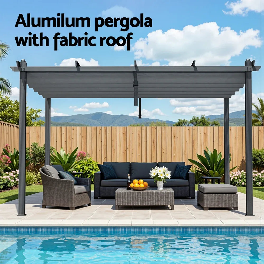 Instahut Gazebo Outdoor Garden Pergola Aluminium Frame Adjustable Canopy 3x4m Grey - Mekamart Australia