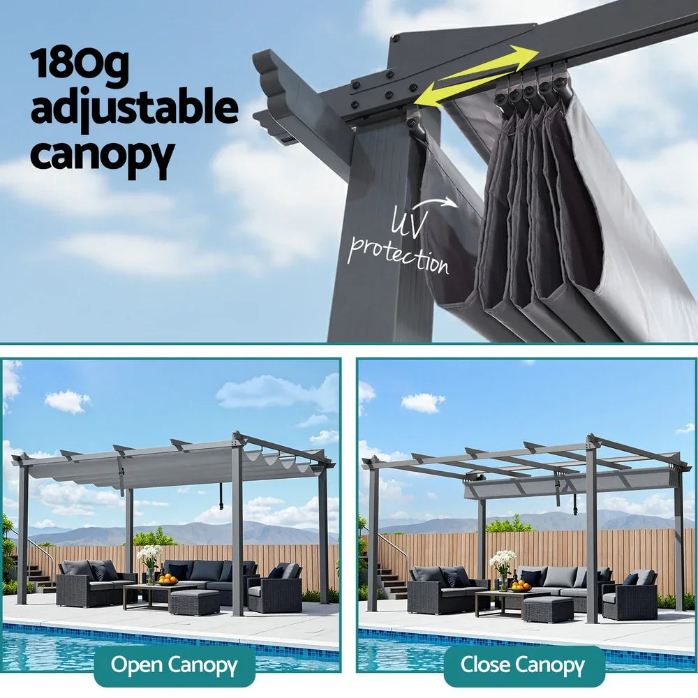 Instahut Gazebo Outdoor Garden Pergola Aluminium Frame Adjustable Canopy 3x4m Grey - Mekamart Australia