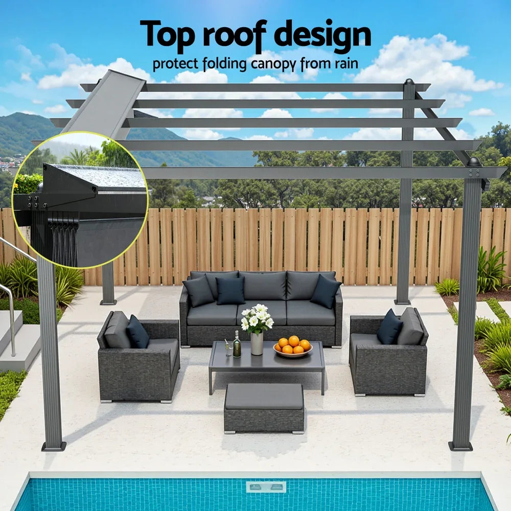 Instahut Gazebo Outdoor Garden Pergola Aluminium Frame Adjustable Canopy 3x4m Grey - Mekamart Australia