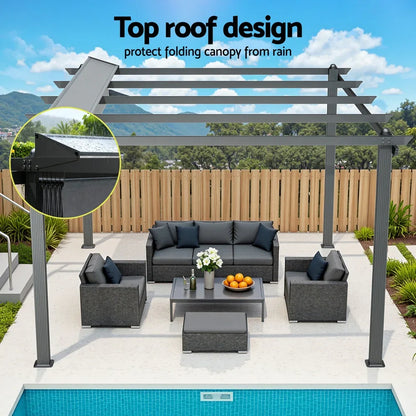 Instahut Gazebo Outdoor Garden Pergola Aluminium Frame Adjustable Canopy 3x4m Grey - Mekamart Australia