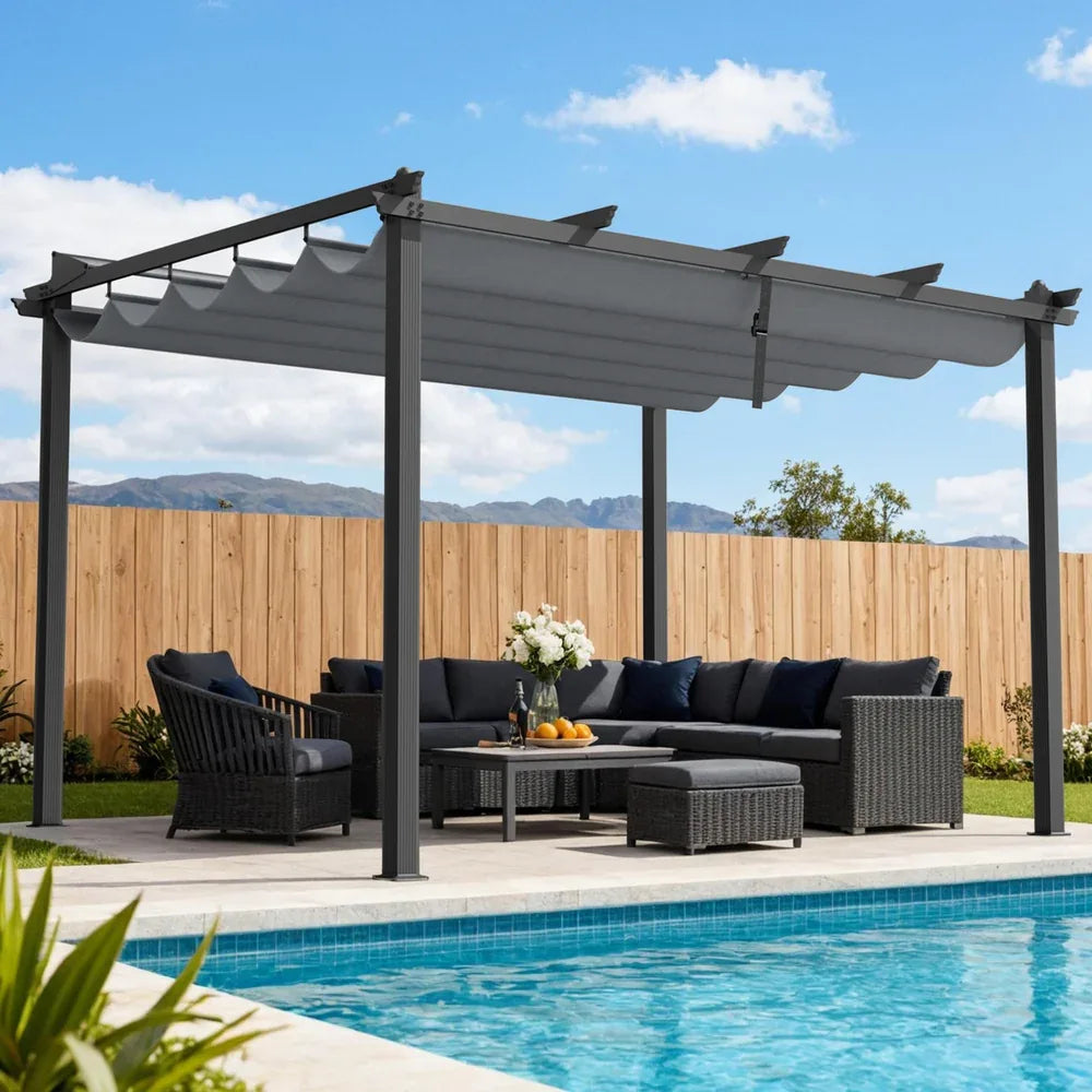Instahut Gazebo Outdoor Garden Pergola Aluminium Frame Adjustable Canopy 3x4m Grey - Mekamart Australia