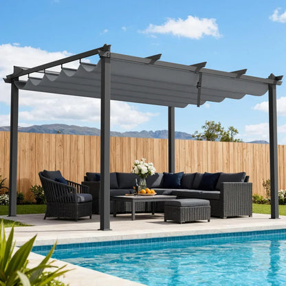 Instahut Gazebo Outdoor Garden Pergola Aluminium Frame Adjustable Canopy 3x4m Grey - Mekamart Australia