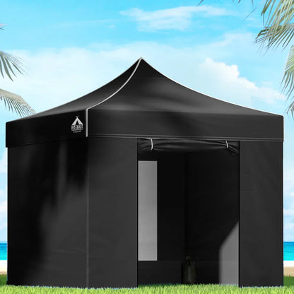 Instahut Gazebo Pop Up Marquee 3x3m Folding Tent Wedding Gazebos 500D Black - Mekamart Australia
