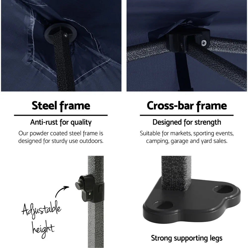 Instahut Gazebo Pop Up Marquee 3x3 Folding Tent Gazebos Camping 500D Oxford Navy - Mekamart Australia