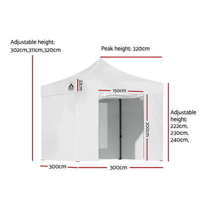 Instahut Gazebo Pop Up Marquee 3x3 Folding Tent Wedding Gazebos 500D White - Mekamart Australia