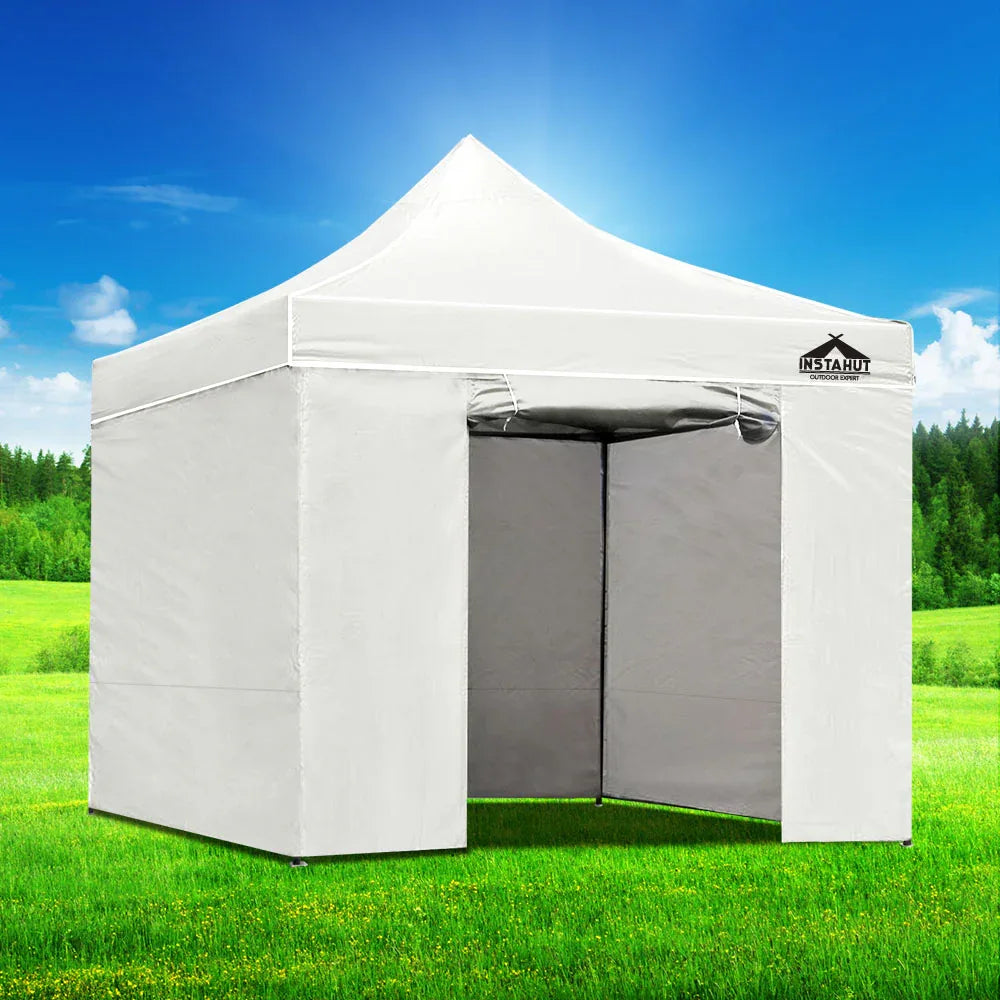 Instahut Gazebo Pop Up Marquee 3x3 Folding Tent Wedding Gazebos 500D White - Mekamart Australia