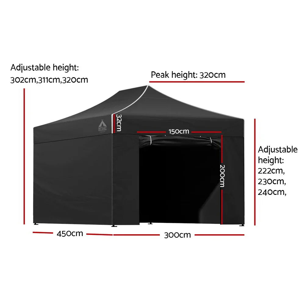 Instahut Gazebo Pop Up Marquee 3x4.5 Folding Tent Wedding Gazebos 500D Black - Mekamart Australia
