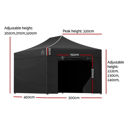Instahut Gazebo Pop Up Marquee 3x4.5 Folding Tent Wedding Gazebos 500D Black - Mekamart Australia