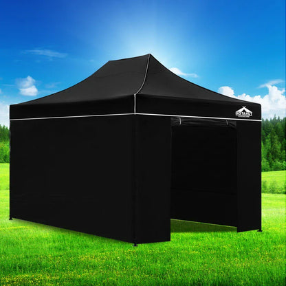 Instahut Gazebo Pop Up Marquee 3x4.5 Folding Tent Wedding Gazebos 500D Black - Mekamart Australia