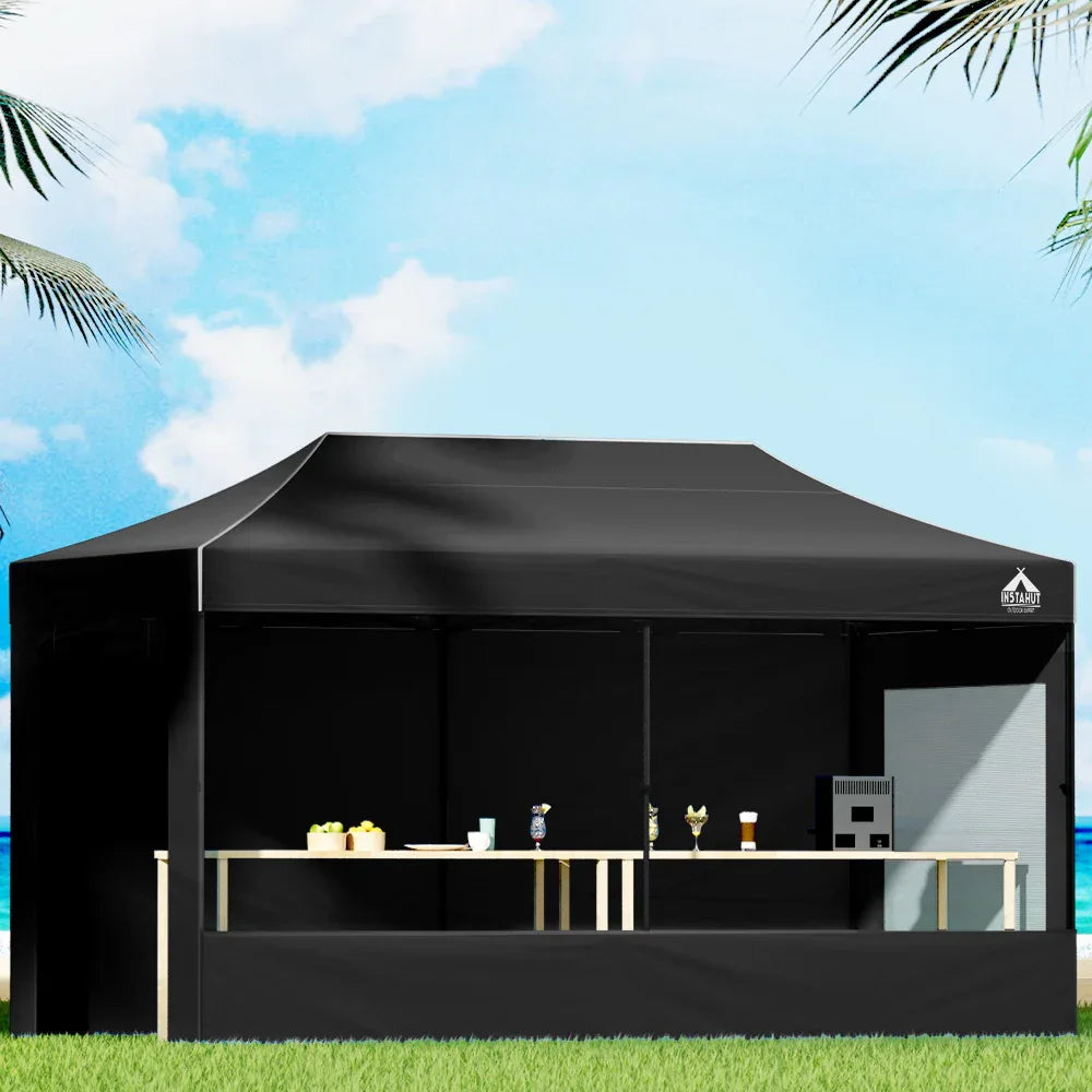 Instahut Gazebo 3x6 Pop Up Marquee Folding Tent Wedding Gazebos Camping Outdoor Shade Canopy Black - Mekamart Australia
