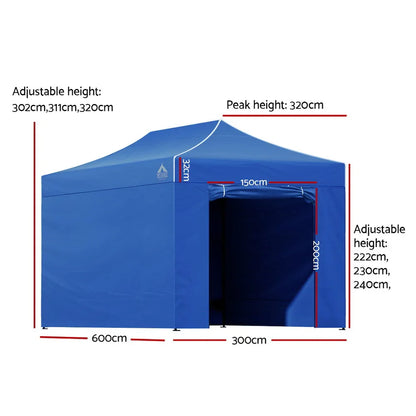 Instahut Gazebo 3x6 Pop Up Marquee Folding Tent Wedding Gazebos Camping Outdoor Shade Canopy Blue - Mekamart Australia