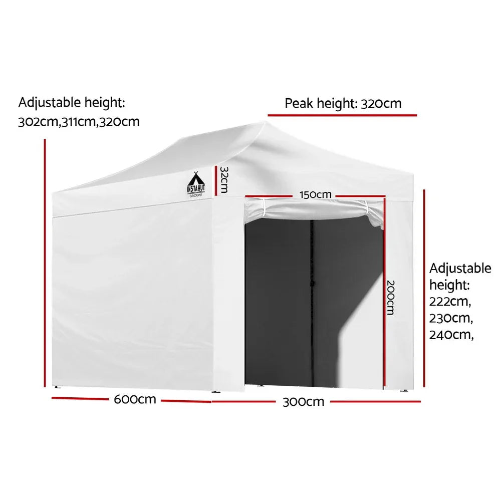 Instahut Gazebo Pop Up Marquee 3x6 Folding Tent Gazebos 500D Oxford Fabric White - Mekamart Australia