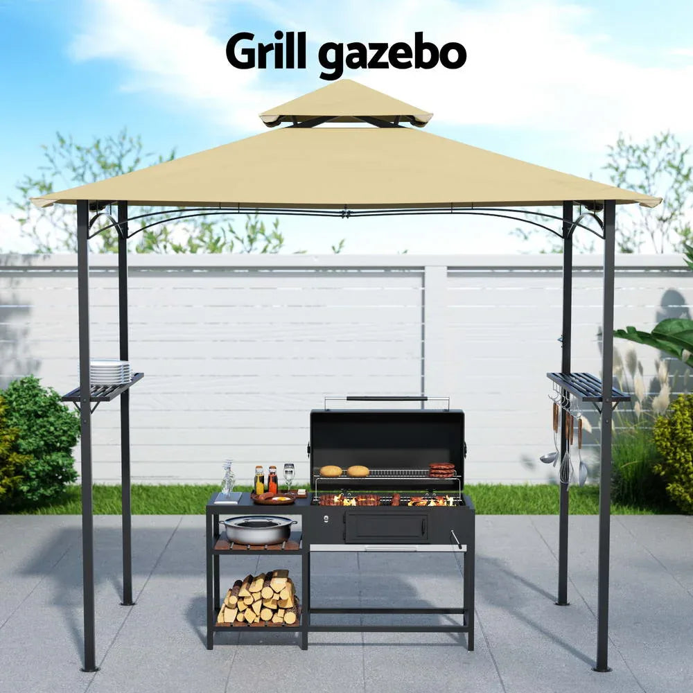 Instahut Gazebo Outdoor Patio Marquee BBQ Grill Shelter Garden Shade Hooks Beige - Mekamart Australia