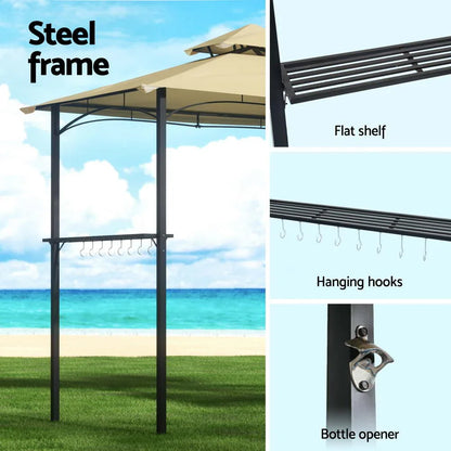 Instahut Gazebo Outdoor Patio Marquee BBQ Grill Shelter Garden Shade Hooks Beige - Mekamart Australia