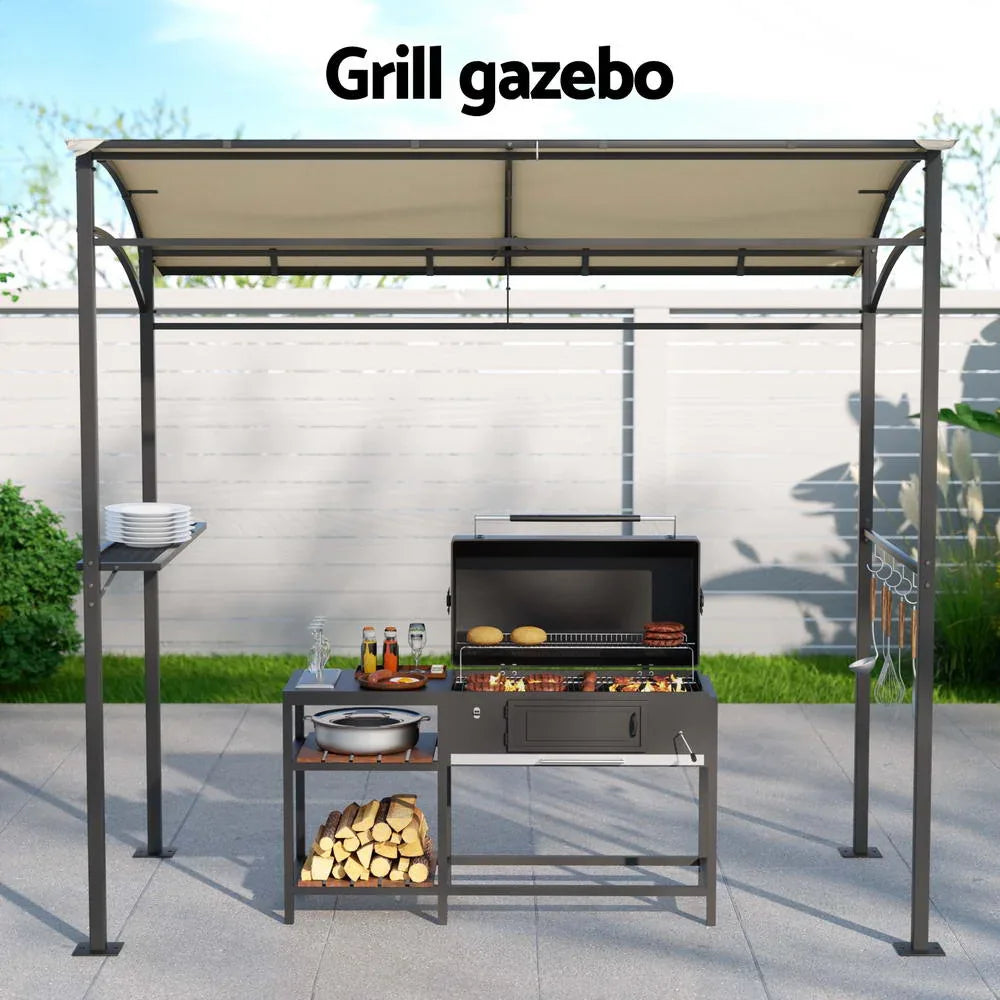 Instahut Gazebo Outdoor BBQ Grill Patio Garden Marquee Shade Shelter Shelf Hooks Beige - Mekamart Australia