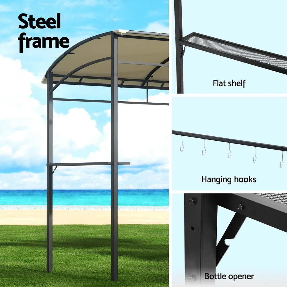 Instahut Gazebo Outdoor BBQ Grill Patio Garden Marquee Shade Shelter Shelf Hooks Beige - Mekamart Australia