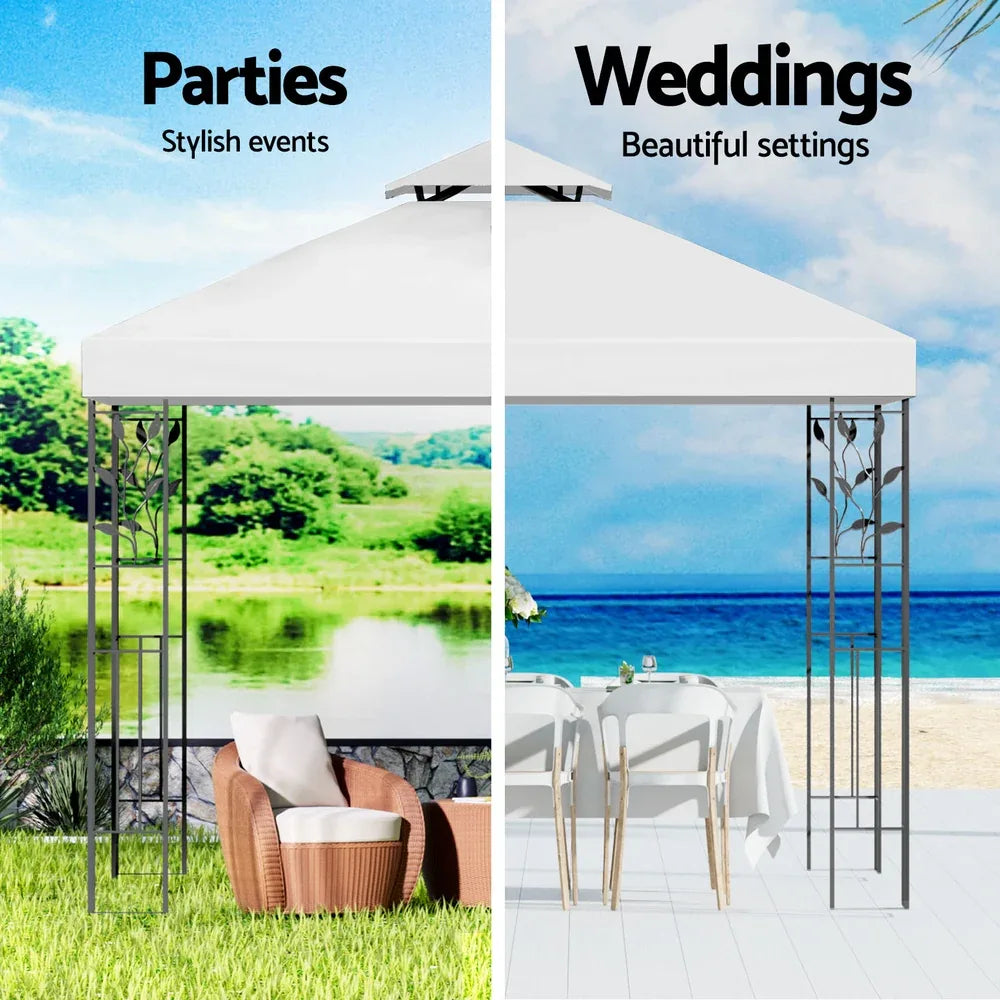 Instahut Gazebo 3x3m Marquee Outdoor Wedding Party Event Tent Home Iron Art Shade White - Mekamart Australia