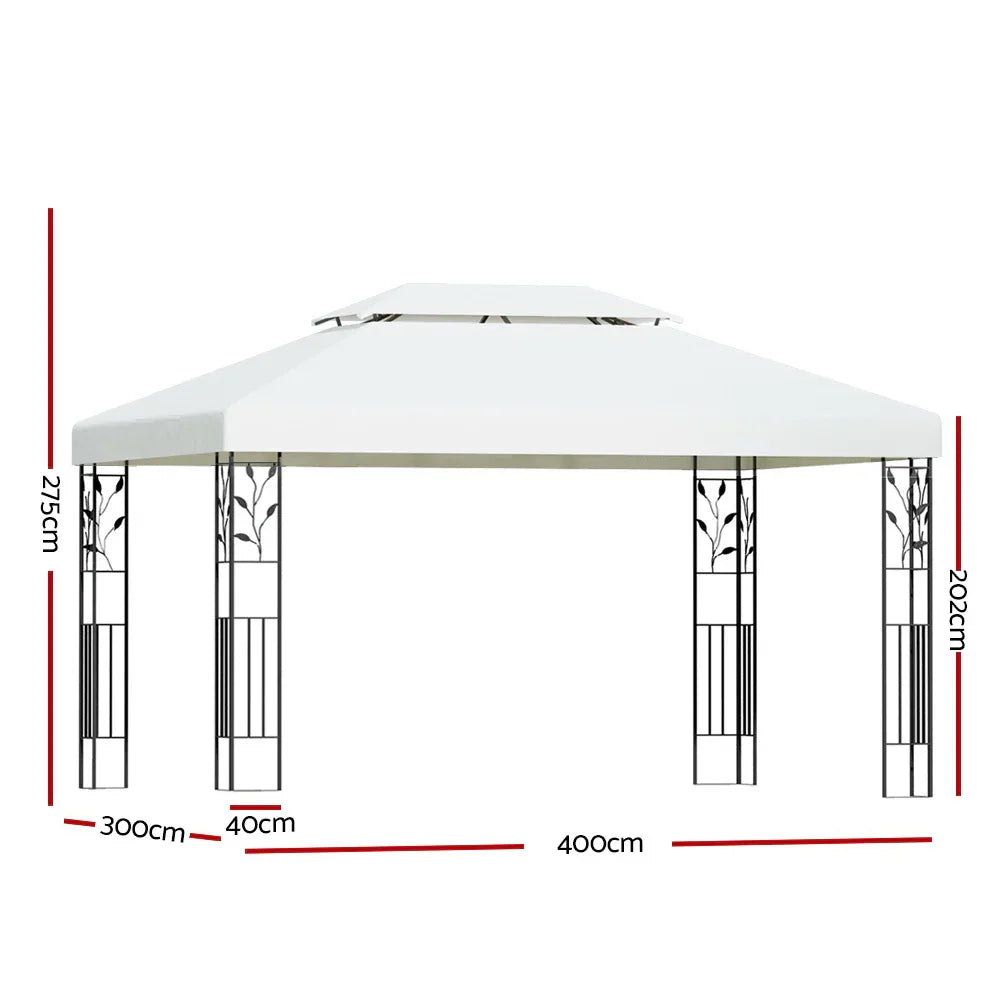 Instahut Gazebo 4x3m Marquee Outdoor Wedding Party Event Tent Home Iron Art Shade White - Mekamart Australia