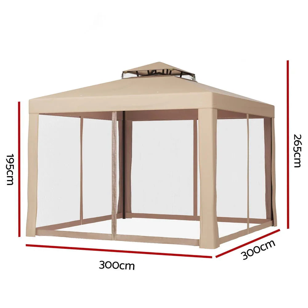Instahut Gazebo Marquee 3m Outdoor Event Tent Camping Party Mesh Wall Canopy Brown - Mekamart Australia