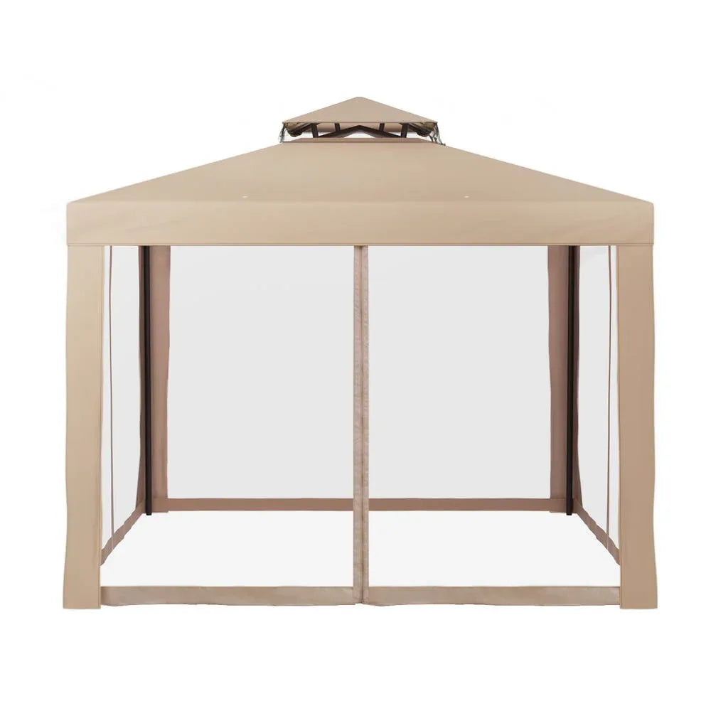 Instahut Gazebo Marquee 3m Outdoor Event Tent Camping Party Mesh Wall Canopy Brown - Mekamart Australia