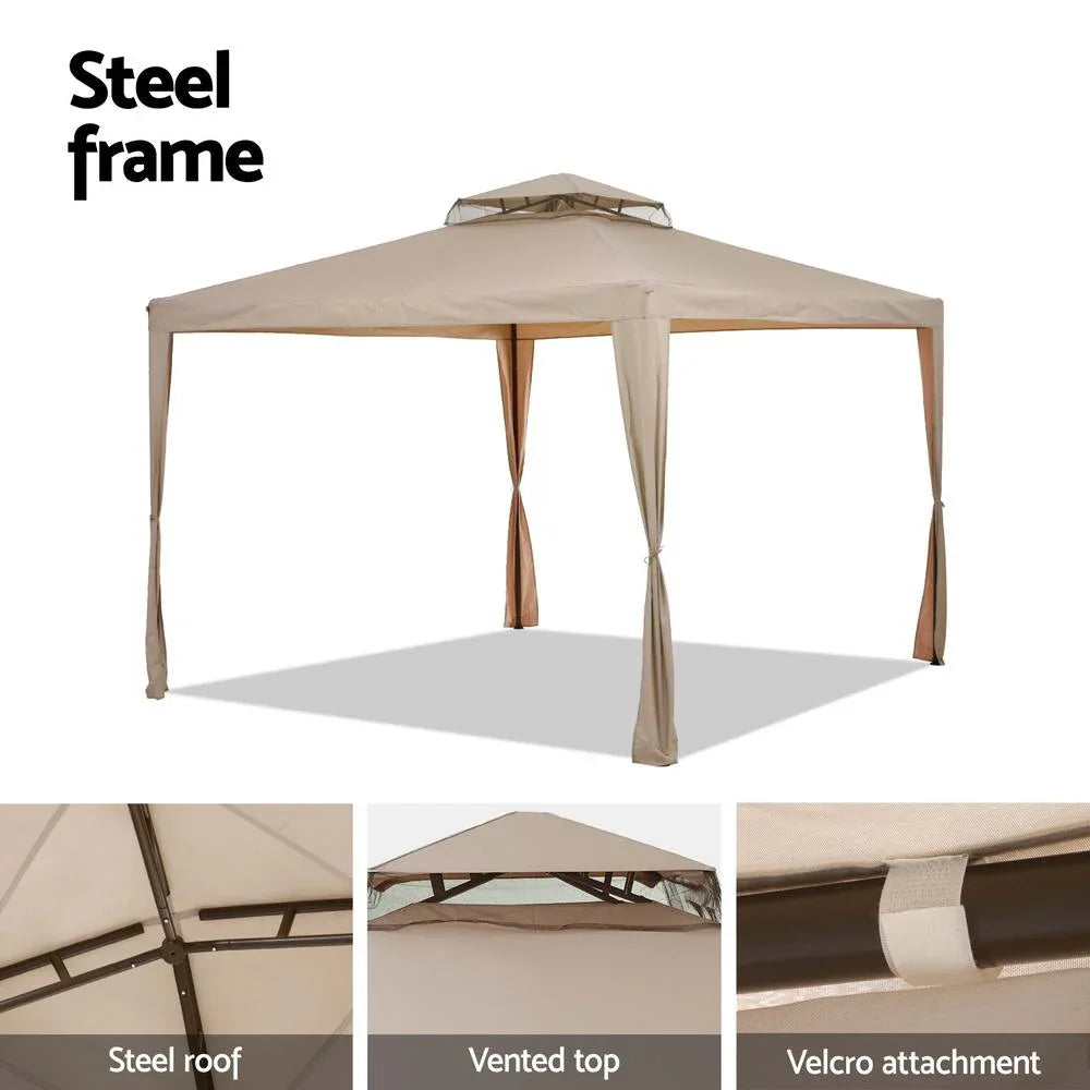 Instahut Gazebo Marquee 3m Outdoor Event Tent Camping Party Mesh Wall Canopy Brown - Mekamart Australia