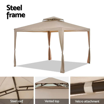 Instahut Gazebo Marquee 3m Outdoor Event Tent Camping Party Mesh Wall Canopy Brown - Mekamart Australia