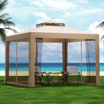 Instahut Gazebo Marquee 3m Outdoor Event Tent Camping Party Mesh Wall Canopy Brown - Mekamart Australia