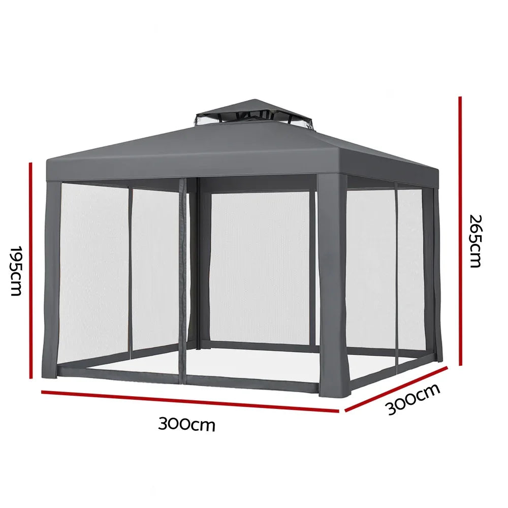 Instahut Gazebo Marquee 3m Outdoor Event Tent Camping Party Mesh Wall Canopy Grey - Mekamart Australia