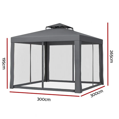 Instahut Gazebo Marquee 3m Outdoor Event Tent Camping Party Mesh Wall Canopy Grey - Mekamart Australia