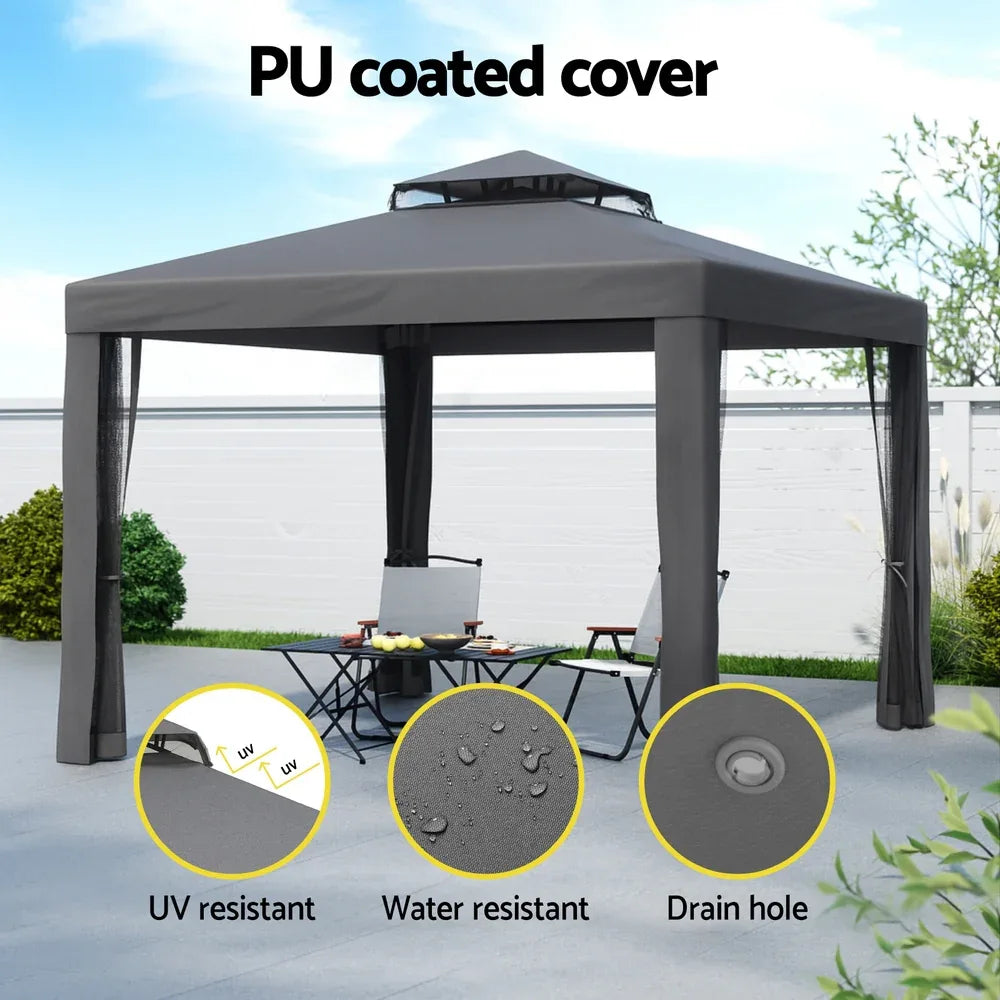 Instahut Gazebo Marquee 3m Outdoor Event Tent Camping Party Mesh Wall Canopy Grey - Mekamart Australia
