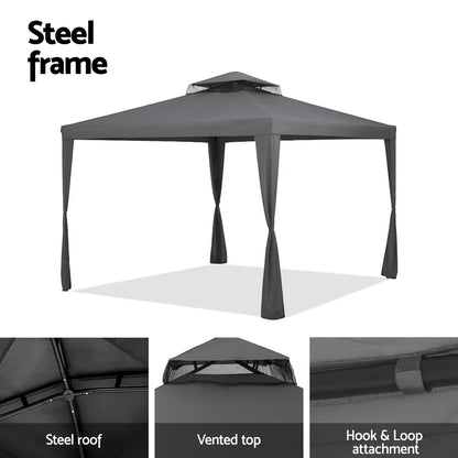 Instahut Gazebo Marquee 3m Outdoor Event Tent Camping Party Mesh Wall Canopy Grey - Mekamart Australia