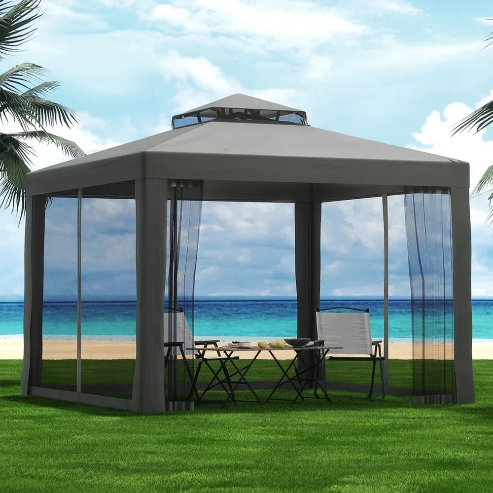 Instahut Gazebo Marquee 3m Outdoor Event Tent Camping Party Mesh Wall Canopy Grey - Mekamart Australia