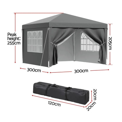 Instahut Gazebo 3x3 Pop Up Marquee Folding Tent Wedding Gazebos Camping Outdoor Shade Canopy Gray - Mekamart Australia