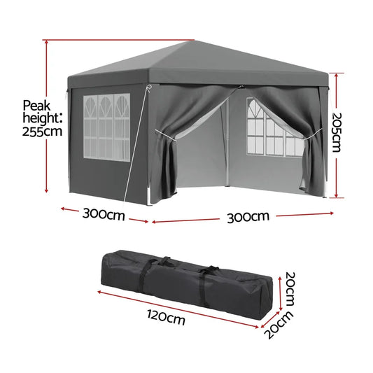 Instahut Gazebo 3x3 Pop Up Marquee Folding Tent Wedding Gazebos Camping Outdoor Shade Canopy Gray - Mekamart Australia
